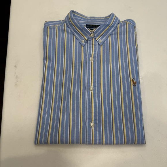 Polo Ralph Lauren Men Blue Striped Oxford Slim Fit Button Down Flesh Pony Sz XLT - Picture 8 of 12